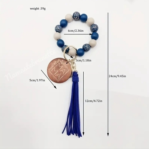 Wooden Beaded Mama Keychain Bag Charm With Blue Tassel - Picture 4 of 12